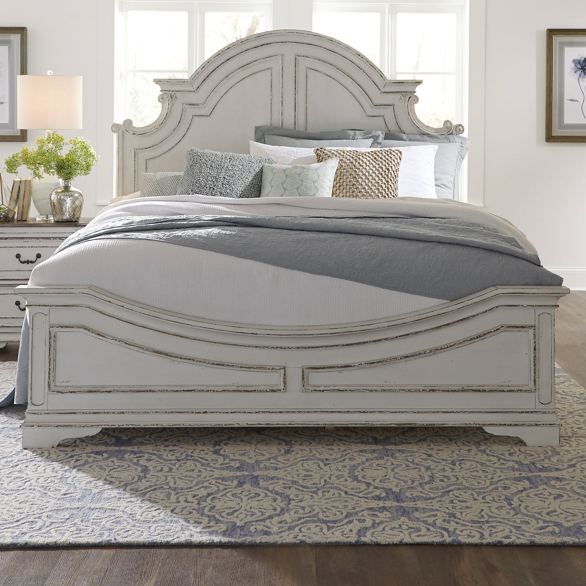 Magnolia Manor Panel Bed - Antique White & Weathered Bark