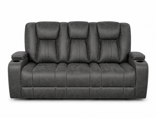 Grey Performance Sofa with Storage Armrests.