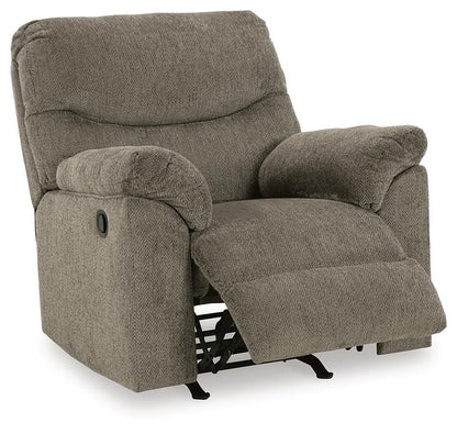 Alphons manual rocker recliner in Putty - reclined view