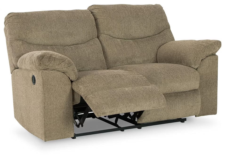 Alphons manual reclining loveseat in Briar - reclined view