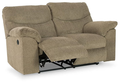 Alphons manual reclining loveseat in Briar - reclined view