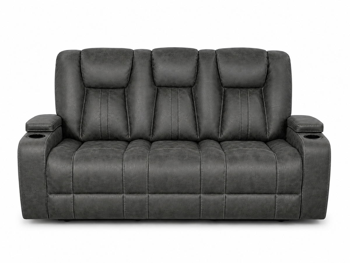 Grey Performance Sofa with Storage Armrests.