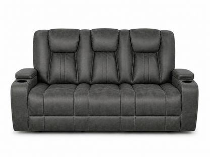 Grey Performance Sofa with Storage Armrests.
