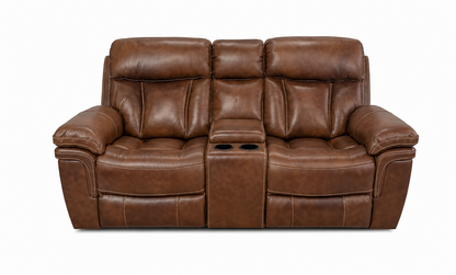 Dark Brown Leather Rocking Loveseat with Console